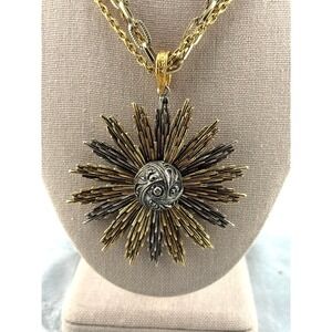Vintage ART Pendant Necklace Starburst Atomic Gold Tone 30"